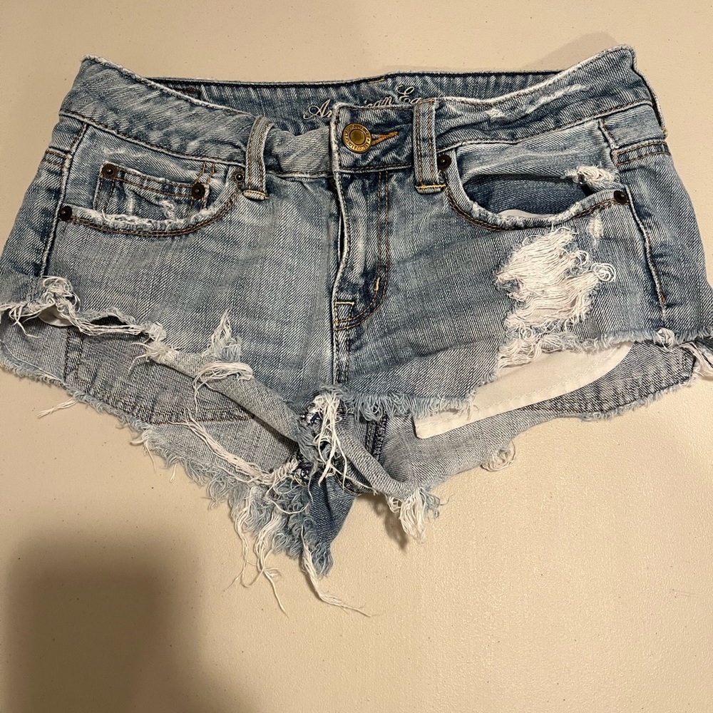 American Eagle Outfitters Blue Jean Shorts with Distressed Style
